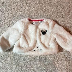 Disney Cream Faux Fur Jacket with Black Accents